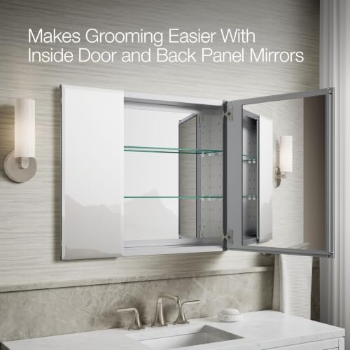 Kohler CB-CLC3026FS Bathroom Medicine Cabinet with Mirror, Beveled Mirror Doors, Adjustable Shelves, Rectangular Beveled Edge, 30 in. W x 26 in. H - size: 30 in. x 26 in., style: Beveled Edge