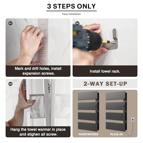 K&KALONZO Electric Towel Warmer Wall Mounted, Fast Heat in 2 Min, NTC Safety - color: Black, size: 4-Bar