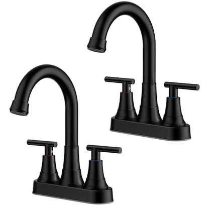 FORIOUS 2 Pack Black Bathroom Faucets, 4 Inch Centerset Faucet Commercial | Wholesale Matte Black Bathroom Faucet Centerset for Rv, 4 In Centerset Bathroom Sink Faucet 2 Hole or 3 Hole with 360° Spout - color: Matte Black × 2