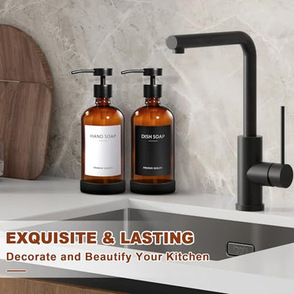 RYTOXILO Amber Glass Soap Dispenser 4 Pack, Hand Soap Dispenser Bathroom with Stainless Steel Pump, 16.9 Fl oz Hand and Dish Soap Dispensers Set Kitchen, Modern Brown Soap Lotion Dispensers Bottle - color: Amber, size: 4 Pack