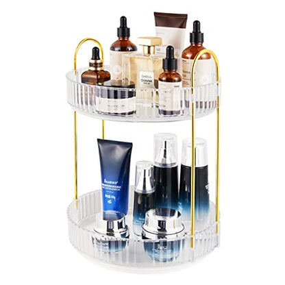 360 Rotating Makeup Organizer for Vanity 2 Tier, Easy to Assemble Spinning Bathroom Organizer, High-Capacity Skincare Perfume Organizers Cosmetic Display Case,Fits Countertop and Bathroom