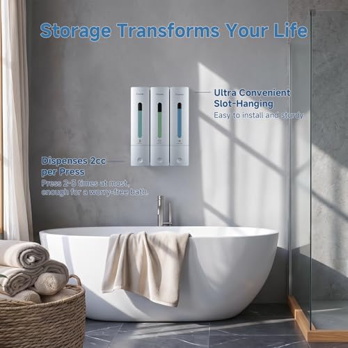 Shampoo and Conditioner Dispenser - Shower Soap Dispenser Wall Mounted No Drill - Shampoo Conditioner Body Wash Dispenser 3 Chamber - Easy Install for Bathroom Hotel Silver 1200ml - color: Silver 3