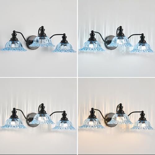 XIEDUN Blue and Black 3 Light Vanity Light Bathroom Vanity Light Fixture - color: Black and Blue, size: 3 Light