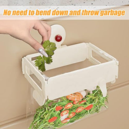 2 Pcs Folding Trash Bag Holder, Removable Suction Cup Kitchen Trash Can Hanging Rack, Collapsible Detachable Garbage Bag Holder, Space Saving Towel Hanger for Kitchen/Bathroom/RV/Cabinets/Dorm Room