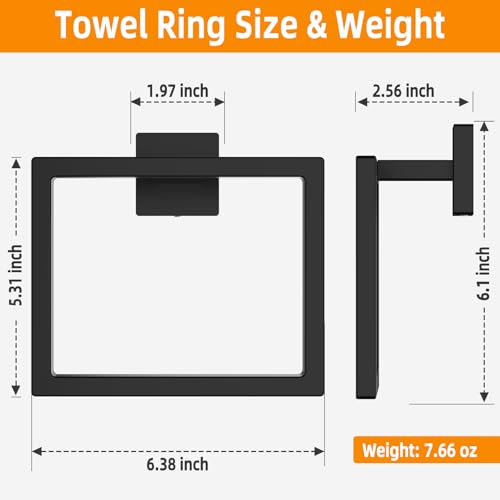 Matte Black Square Towel Ring, SUS304 Stainless Steel Hand Towel Holder for Bathroom Kitchen, Modern Style Towel Hanger, Thicken Ring Towel Holder, Towel Rack Square Wall Mounted - size: 1Pack Square