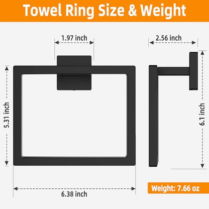 Matte Black Square Towel Ring, SUS304 Stainless Steel Hand Towel Holder for Bathroom Kitchen, Modern Style Towel Hanger, Thicken Ring Towel Holder, Towel Rack Square Wall Mounted - size: 1Pack Square