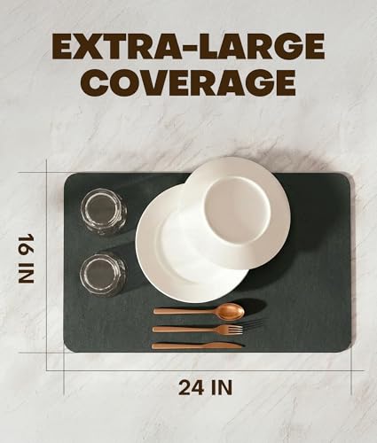 Dish Drying Mat 16 x 24 Inch, Super Absorbent & Quick Dry Kitchen Counter Mat, Hide Stain, Rubber Backed, Non-Slip Drying Pad for Dishes, Coffee Bar Accessories, Dark Gray