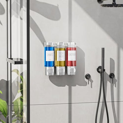 VITVITI Shampoo and Conditioner Dispenser for Shower Wall, Shower Soap Dispenser 3 Chamber No Drill Wall Mounted, 10.2 OZ Plastic Refillable Shower/Body Wash Bottles for Bathroom (Matte Silver) - color: Matte Silver