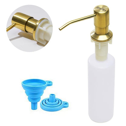 Soap Dispenser for Kitchen Sink (Gold),Built in Design Sink Soap Dispenser, Refill from The Top, Stainless Steel Kitchen Soap Pump with 10 fl.oz Bottle (300ml) - color: Gold, style: Antique