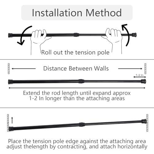 Tension Rods, 4 Pack Adjustable Spring Steel Cupboard Bars 10-16 Inches Tension Curtain Rod Shower Rod Closet Rod Small Tension Rods, (Black, 10-16 in-4 Pcs) - color: Black, size: 10-16"-4Pcs