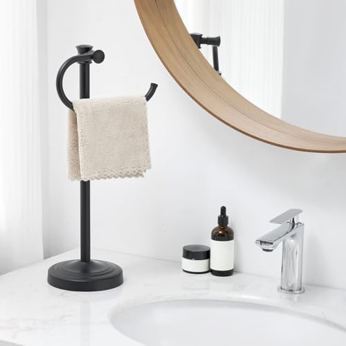 17 Inch Matte Black Stand Towel Bar Hanger Hand Towel Bar Bathroom Vanity Countertop Towel Holder Free Standing Stainless Steel Towel Ring Hardware Accessories Towel Rack - color: Matte Black