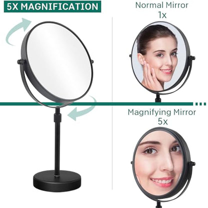 Nicesail Higher Taller Tabletop Makeup Mirror of 8 Inch, 5X Magnified Makeup Mirror Countertop Standing, Height Adjustable, Double Sided Mirror in Matte Black (8 Inch, 5X)… - color: No Light-black