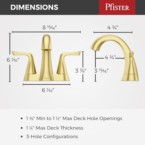 Pfister Willa Bathroom Sink Faucet 4 inch Centerset 2-Handle 3-Hole Vanity Faucet NSF Certified Brushed Gold Finish with Push & Seal Drain and TiteSeal Mounting Technology LF048MALBG - color: Brushed Gold, size: 1 Pack
