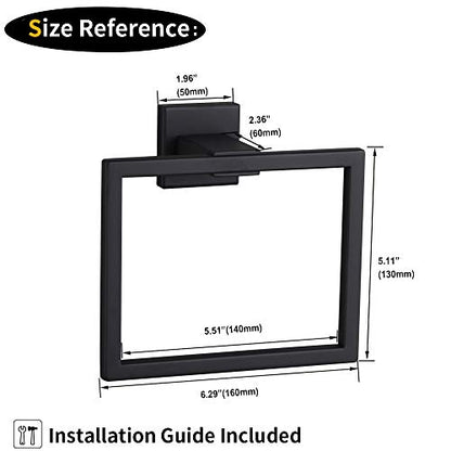 GERZWY Modern Black Towel Holder SUS304 Stainless Steel Towel Hanger Towel Ring for Bathroom Lavatory Wall Mount Contemporary Style JG1906-BK - color: Black