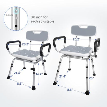 Swivel Shower Chair with Handle 500lbs Adjustable Arms & Back 360° Rotating | 360° Swivel, 5-Level Height Adjust, Non-Slip Feet, Tool-Free Assembly With Extra Suction Bath Grab Bar - size: Gray Set