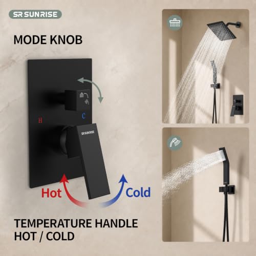 SR SUN RISE Shower Faucet - 8 Inch Shower System with Rain Shower Head and Handheld Spray - Shower Faucet Trim Repair Kits with Diverter Valve - All Metal Shower Set - Matte Black - color: Matte Black, size: 8 Inch