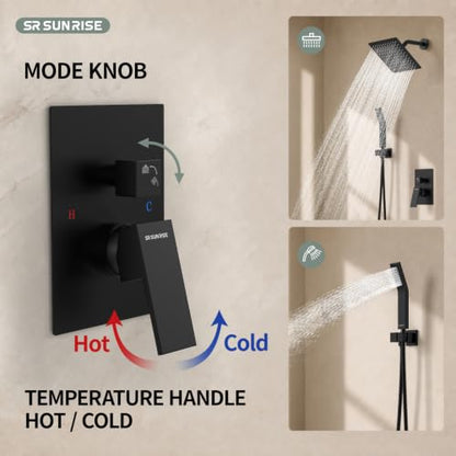 SR SUN RISE Shower Faucet - 8 Inch Shower System with Rain Shower Head and Handheld Spray - Shower Faucet Trim Repair Kits with Diverter Valve - All Metal Shower Set - Matte Black - color: Matte Black, size: 8 Inch