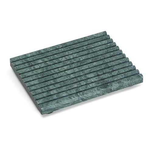 Natural Green Marble Soap Dish, Rectangular 4.7"x3.5" Green Stone Bar Soap Holder for Shower, Bathroom Soap Saver with Self Draining Grooves, Modern Marble Soap Tray Sponge Holder, Keep Bars Dry - color: Natural Green