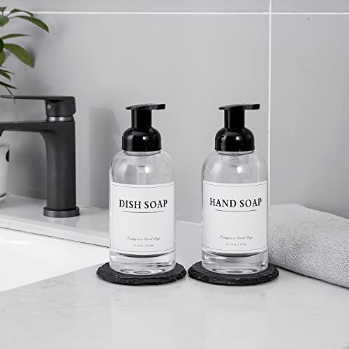2 Pack Foaming Soap Dispenser, 12.7 Oz Thick Glass Pump, Clear Black | Refillable Foam Soap Bottles for Hand Soap and Body Wash, Ideal for Bathroom Countertop, Kitchen Sink and More - color: Clear