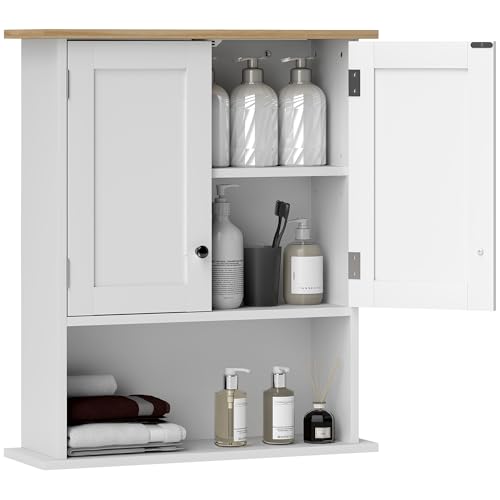 HOMCOM Bathroom Wall Cabinet Modern Over Toilet Medicine Cabinet White | Wall Mounted, 2 Doors, Adjustable Shelf