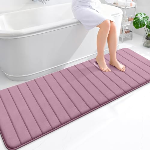 OLANLY Memory Foam Long Bathroom Rugs Runner 70x24, Super Soft Absorbent Bath Mat, Quick Dry, Machine Washable Shower Floor Rugs, Bathmat Carpet, Bathroom Home Decor Accessories, Deep Plum - color: Deep Plum, size: 70" X 24"