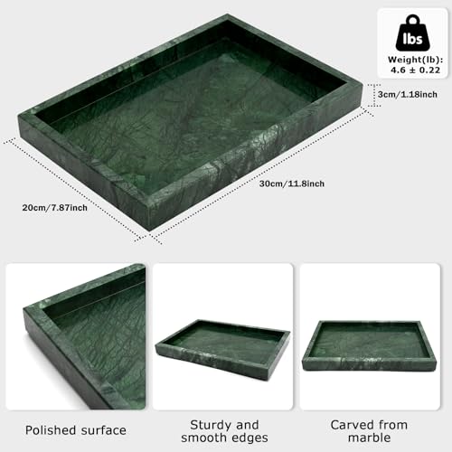 Green Marble Tray,Pure Natural Vanity Tray | Marble trays for Kitchen Counter Non-Ceramic/Non-Resin,Stone Tray 12 x 8 inch - color: Green