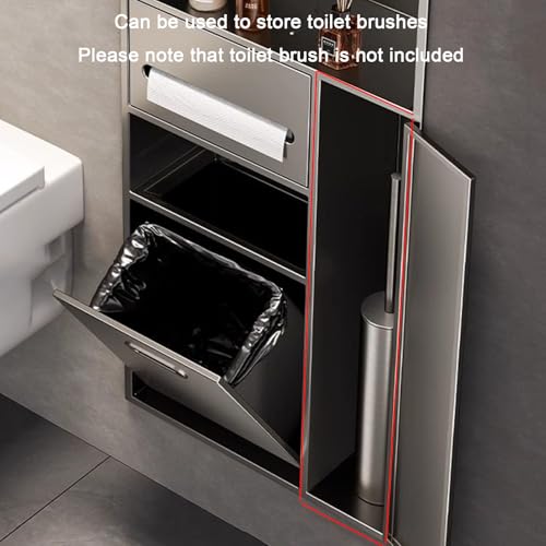 Recessed Bathroom Niche Cabinet, Stainless Steel Wall Mounted Bathroom Storage Organizer with Trash Can, Tissue Holder & Detachable Shelves, Waterproof Shower Niche Bathroom Shelf - color: Black