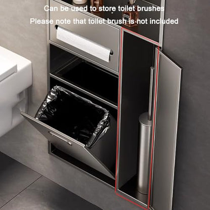 Recessed Bathroom Niche Cabinet, Stainless Steel Wall Mounted Bathroom Storage Organizer with Trash Can, Tissue Holder & Detachable Shelves, Waterproof Shower Niche Bathroom Shelf - color: White