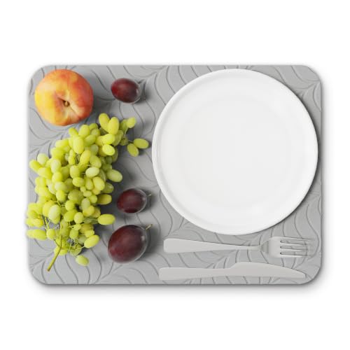 Deepstone Diatomite Stone Dish Drying Mat – Fast-Drying Natural Diatomaceous Earth Kitchen Countertop Drying Board – Super Absorbent & Non-Slip, 16 x 12 in (Gray) - color: Gray