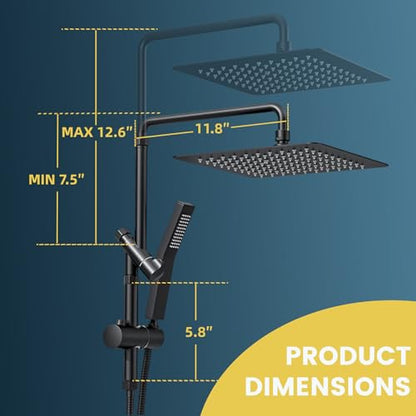 10 Inch Metal Rain Shower Heads with Handheld Spray Combo, Dual Shower Head with Adjustable Slide Bar and Stainless Steel Hose, Height Adjustable, Matte Black - color: Matte Black