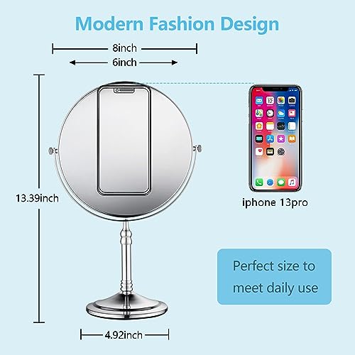 Silver Makeup Mirror 1X/10X Free Standing 8 Inches 360 Swivel Dual-Sided Tabletop Makeup Mirror, Metal - color: Chrome