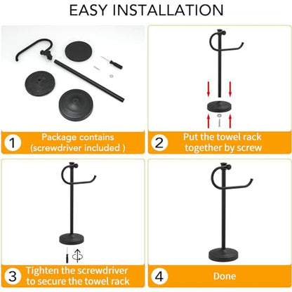 17 Inch Matte Black Stand Towel Bar Hanger Hand Towel Bar Bathroom Vanity Countertop Towel Holder Free Standing Stainless Steel Towel Ring Hardware Accessories Towel Rack - color: Matte Black