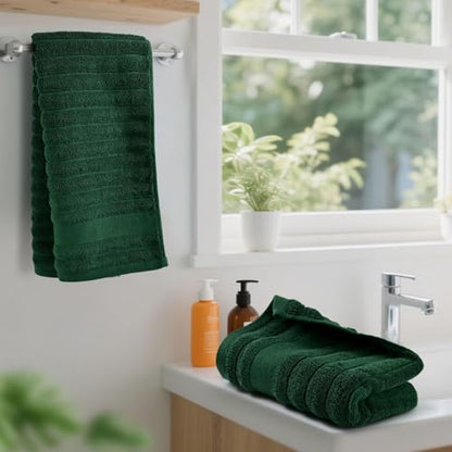 Jacquotha 2-Pack Hand Towels (Forest Green) Ribbed – Kitchen & Bathroom | Premium Cotton Towels 13” x 29”, Soft and Quick Drying 480 GSM - color: Forest Green