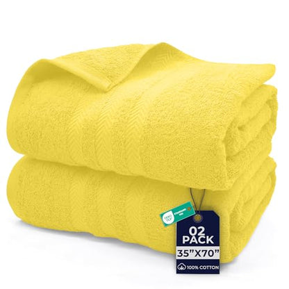 DAN River 2 Pack Bath Sheets Extra Large 35x70, Large Bath Towels for Adults, XL Oversized Heavy Duty Towel Set, 600 GSM 100% Ring Spun Cotton, Soft Quick Dry, Yellow - color: Yellow