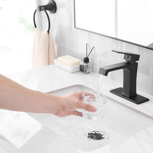 Waterfall Bathroom Faucet Black Bathroom Sink Faucet, Modern Single Hole Bathroom Faucet, Single Handle RV Sink Vanity Faucet—Includes Pop-Up Drain, Suitable for 1-Hole or 3-Hole - color: Black