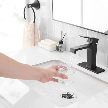Waterfall Bathroom Faucet Black Bathroom Sink Faucet, Modern Single Hole Bathroom Faucet, Single Handle RV Sink Vanity Faucet—Includes Pop-Up Drain, Suitable for 1-Hole or 3-Hole - color: Black