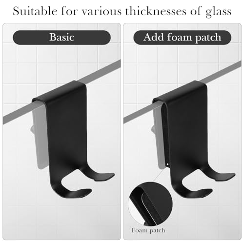 Linkidea 2 Pack Over Shower Door Towel Hook, Double Side Bathroom Towel Hooks with Non-Slip Sponge Pad, Bath Hook for Frameless Glass Doors, Black - color: Black