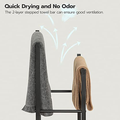 HOOBRO Free Standing Towel Rack, 3 Tier Blanket Rack, Blanket Holder for Bathroom, 23.6" L x 11" W x 31.9" H, Industrial Metal Drying and Display Rack with Shelf, Rustic Brown and Black BF06LB01 - color: Rustic Brown + Black, size: 23.6" L x 11" W x 31.9"