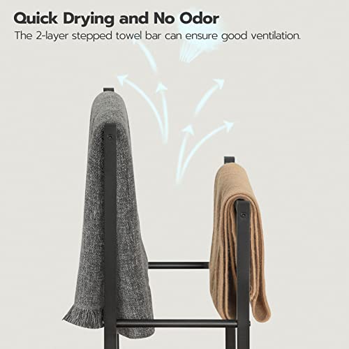 HOOBRO Free Standing Towel Rack, 3 Tier Blanket Rack, Blanket Holder for Bathroom, 23.6" L x 11" W x 31.9" H, Industrial Metal Drying and Display Rack with Shelf, Rustic Brown and Black BF06LB01 - color: Rustic Brown + Black, size: 23.6" L x 11" W x 31.9"