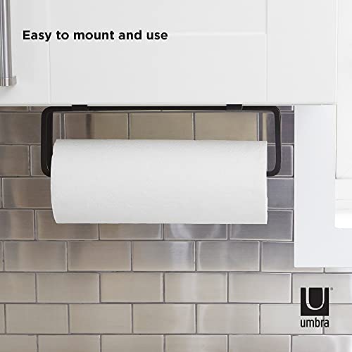 Umbra Squire Paper Towel Holder, Under Cabinet Wall Mount Steel, Black | Bent metal, space saving compact size, hangs over door or shelf, low waste finish, fits kitchen or bath