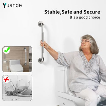 20 Inch Brushed Nickel Shower Grab Bar with Anti-Slip Knurled Grip | YuanDe Stainless Steel Bathroom Grab Bars，Shower Handrail Support, Handicap Elderly Balance Assist Handles-2Packs - color: Brushed Nickel, size: 20inch-2Pack