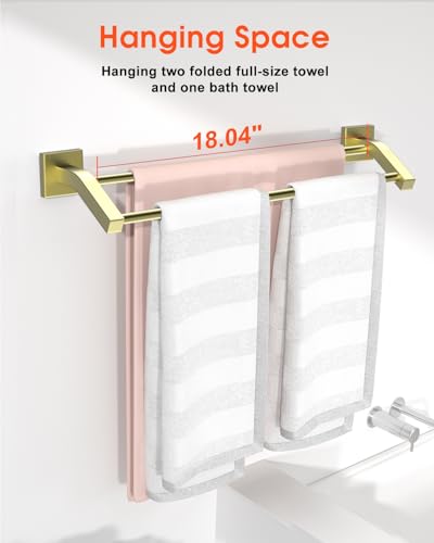 Alise Double Towel Bar, 20" Towel Racks for Bathroom Wall Mounted, Gold | SUS304 Stainless Steel Bathroom Towel Holder, Quick Drying Towel Hanger Towel Rod - color: Gold, size: 20-Inch (2-Bars)