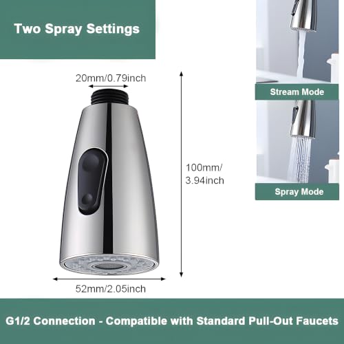 SEIDO Kitchen Faucet Sprayer Head Replacement, 3-Function Sink Sprayer Replacement, Pull Down Faucet Head with G1/2(13/16 inch) Male Thread, Brushed Nickel Kitchen Sink Aerators - color: Brushed Nickel