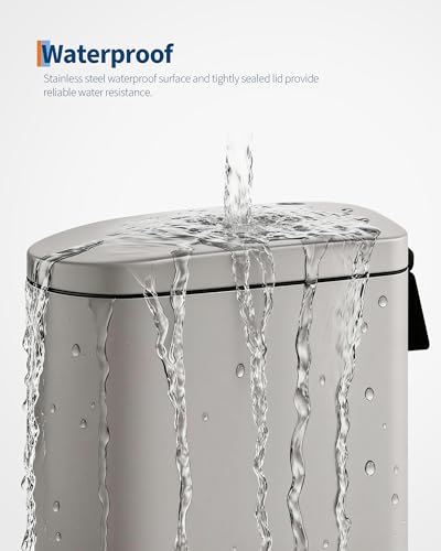 Garvee 2.6 gal / 10 L Metal Bathroom Trash Can with Lid, Slim Waterproof Garbage Can for Bedroom, Small Step-on Trash Bin with Inner Bucket, Rear Handle, Soft Close Lid, Grey - color: Grey, size: 2.6 Gallons