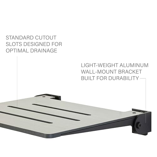 Seachrome 18 inch Silhouette Slimline Folding Wall Mount Shower Bench Seat, Gray Weathered Ash Seat with Matte Black Frame - color: Weathered Ash With Matte Black Frame