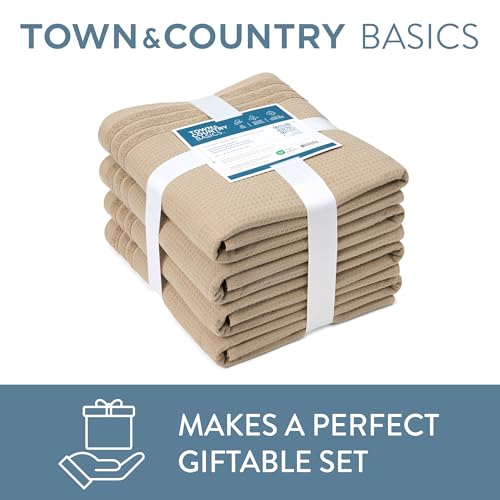 TOWN & COUNTRY BASICS 4-Piece Waffle Woven Terry Stripe Bath Towel Set, 30x56-Inch, 100% Cotton, Quick Dry, Taupe - color: Taupe