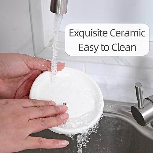 Round Self Draining Soap Dish, Small Ceramic Tray, Cute Jewelry Dish, Keep Soap Dry & Bathroom Décor (Black) - color: Black