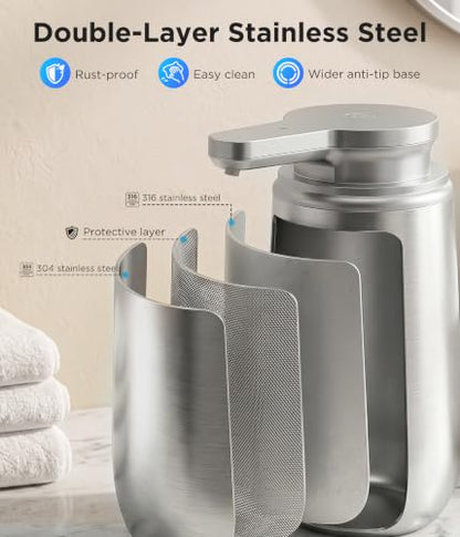 Newise Automatic Liquid Soap Dispenser Touchless - 10.5 Oz, Stainless Steel | 2 Adjustable Dispensing Modes, Self-Cleaning, Rechargeable Dish and Hand Soap Dispenser for Kitchen and Bathroom Countertop - size: Liquid