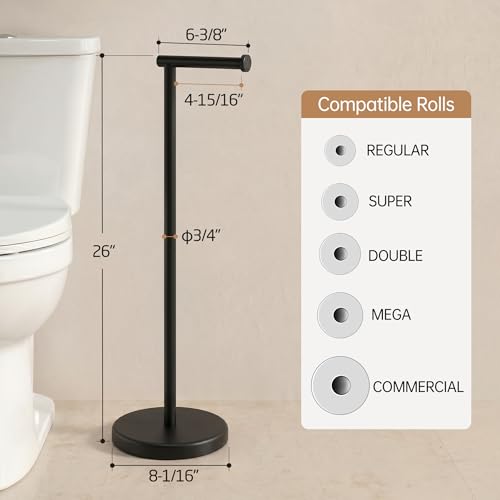 KES 26" H Black Toilet Paper Holder Stand with Weighted Base | 304 Stainless Steel Rustproof, Cement-Filled Base For Extra Stability, Fits Mega Rolls, Tool-Free Assembly, Hardware Included - color: Matte Black, size: 26" H