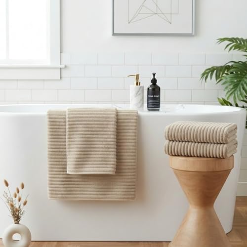 4 Piece Bath Towels, 30"x60" Microfiber Towels Set, Beige | Large Bathroom Towels, Soft Touch, Highly Absorbent, Quick Dry, Lint Free, Long-Lasting, Family Use, Guest Bath & Daily Use - color: Beige, size: 30x60 Bath Towels of 4